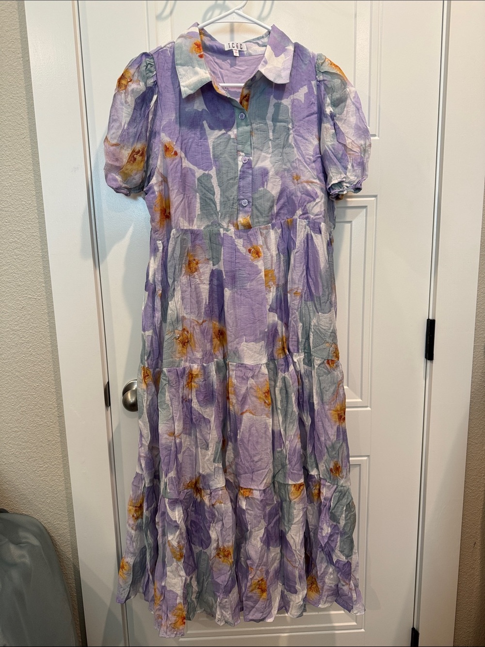 TCEC Lavender Floral Tiered Dress with Puff Sleeves